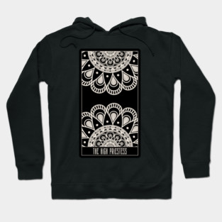 The High Priestess Tarot Design – Minimal Mandala Black and White Mystical Art Hoodie