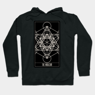 The Magician Tarot Design – Sacred Geometry Line Art in Black and White Hoodie