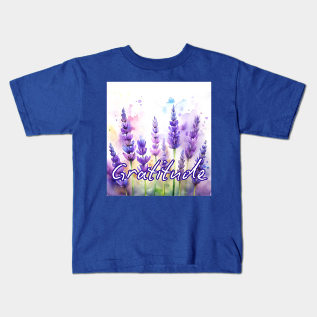 Gratitude Lavender Flowers Kids T-Shirt by DonWillisJrArt