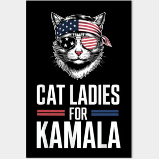 Cat Ladies for Kamala Funny Cat 2024 President Kamala-Harris Posters and Art