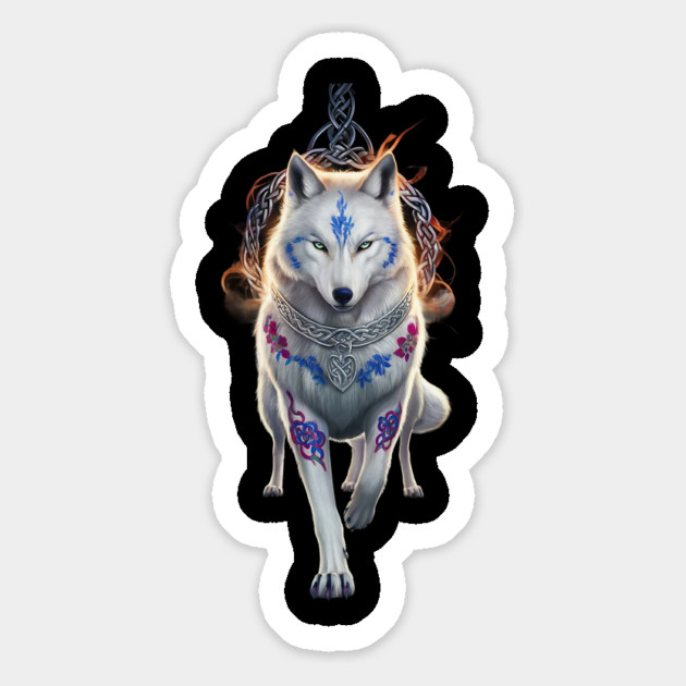 stylized five legged wolf with striking blue eyes  It wears a decorative collar Magnet by animegirlnft
