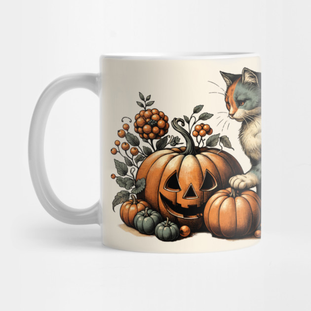 Vintage Halloween Cat and Pumpkin by HolidayBug