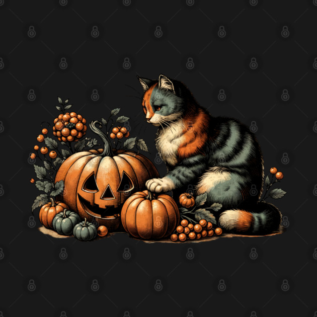 Vintage Halloween Cat and Pumpkin by HolidayBug