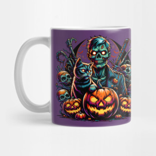 Halloween Zombie and Cat Mug