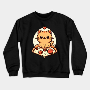 Kawaii Cat with Pizza Crewneck Sweatshirt