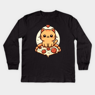 Kawaii Cat with Pizza Kids Long Sleeve T-Shirt