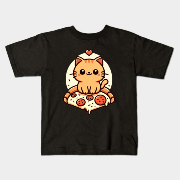 Kawaii Cat with Pizza Kids T-Shirt by logiamerch