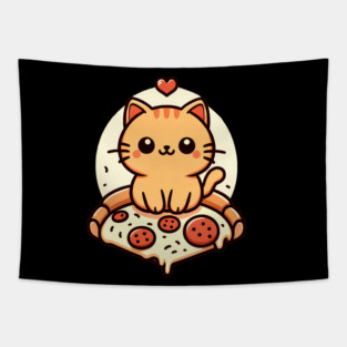 Kawaii Cat with Pizza Tapestry