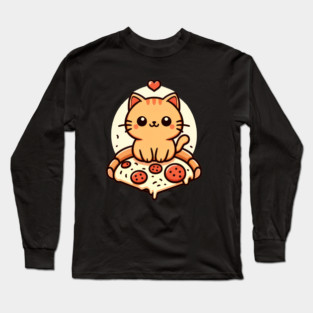 Kawaii Cat with Pizza Long Sleeve T-Shirt