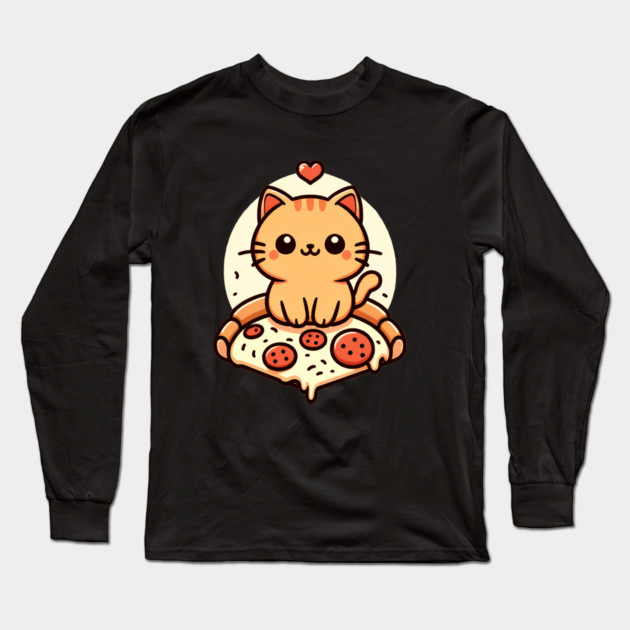 Kawaii Cat with Pizza Long Sleeve T-Shirt by logiamerch