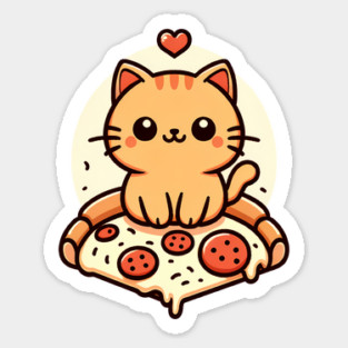Kawaii Cat with Pizza Sticker