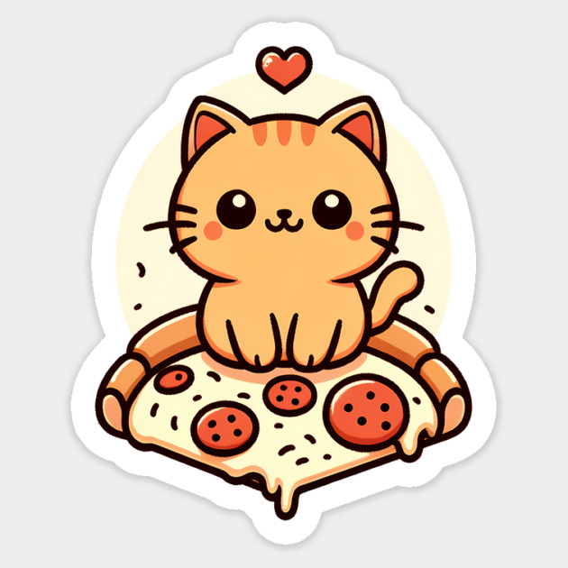 Kawaii Cat with Pizza Sticker by logiamerch