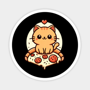 Kawaii Cat with Pizza Magnet
