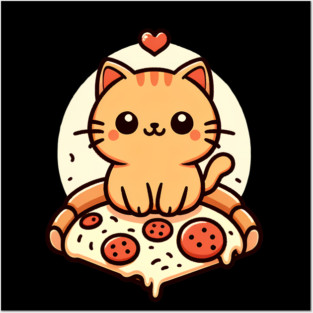 Kawaii Cat with Pizza Posters and Art