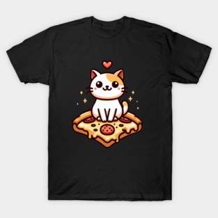 Kawaii Cat with Pizza T-Shirt