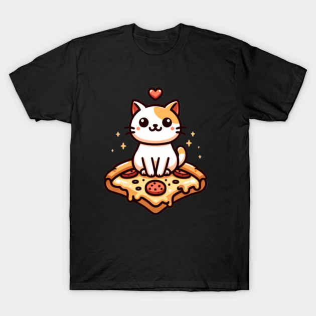 Kawaii Cat with Pizza T-Shirt by logiamerch
