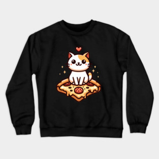 Kawaii Cat with Pizza Crewneck Sweatshirt