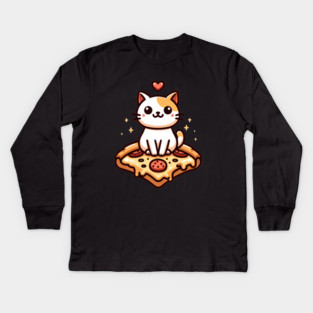 Kawaii Cat with Pizza Kids Long Sleeve T-Shirt