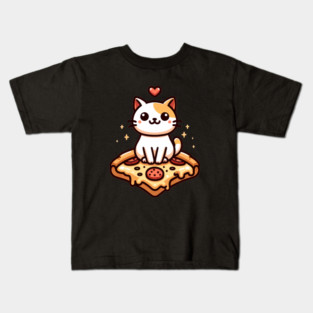 Kawaii Cat with Pizza Kids T-Shirt