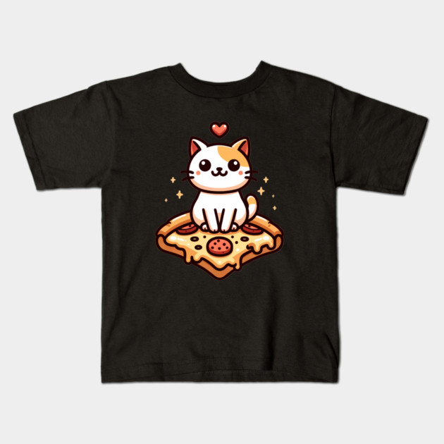 Kawaii Cat with Pizza Kids T-Shirt by logiamerch