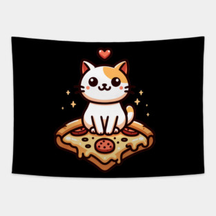 Kawaii Cat with Pizza Tapestry