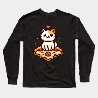 Kawaii Cat with Pizza Long Sleeve T-Shirt