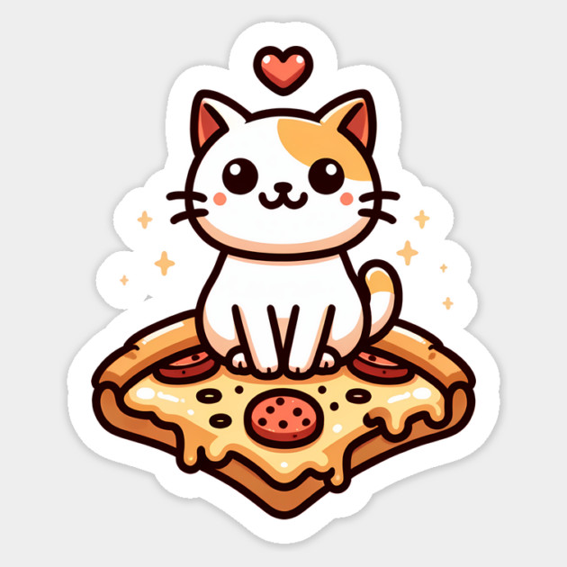 Kawaii Cat with Pizza Sticker by logiamerch