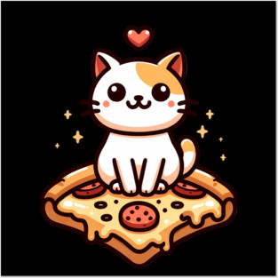 Kawaii Cat with Pizza Posters and Art
