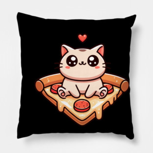 Kawaii Cat with Pizza Pillow