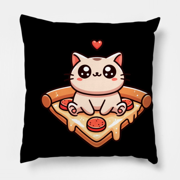 Kawaii Cat with Pizza Pillow by logiamerch