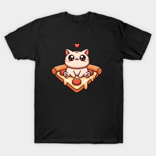 Kawaii Cat with Pizza T-Shirt