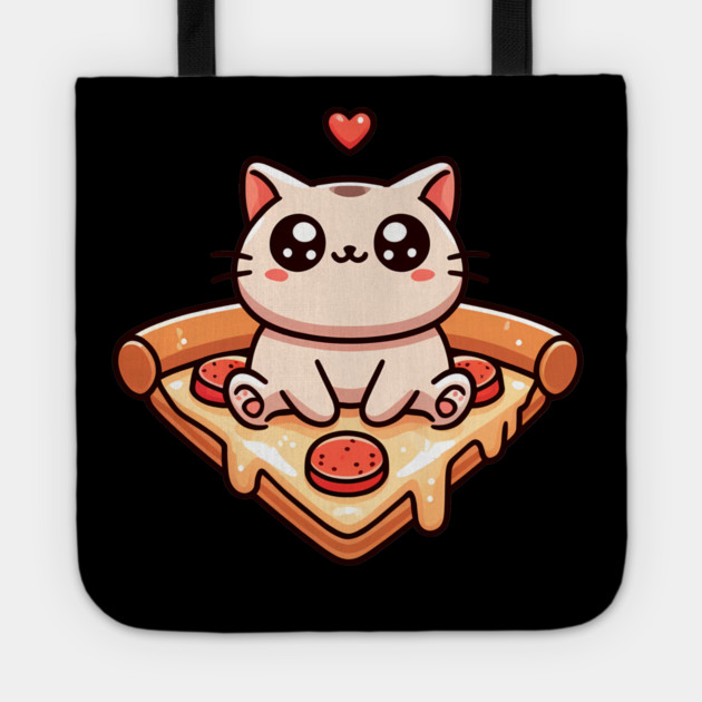 Kawaii Cat with Pizza Tote by logiamerch