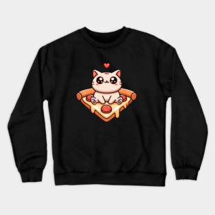Kawaii Cat with Pizza Crewneck Sweatshirt