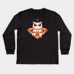 Kawaii Cat with Pizza Kids Long Sleeve T-Shirt