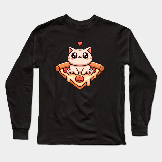 Kawaii Cat with Pizza Long Sleeve T-Shirt by logiamerch