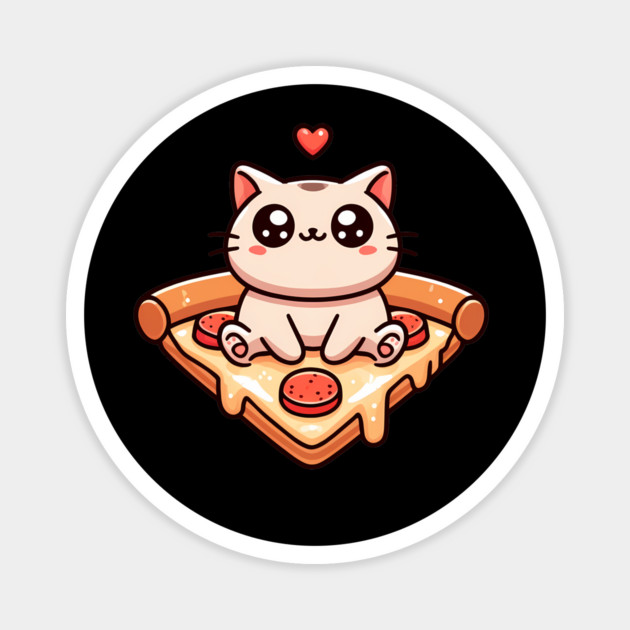 Kawaii Cat with Pizza Magnet by logiamerch