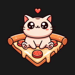 Kawaii Cat with Pizza T-Shirt