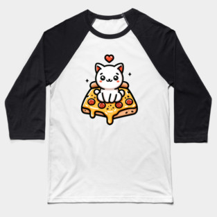 Kawaii Cat with Pizza Baseball T-Shirt
