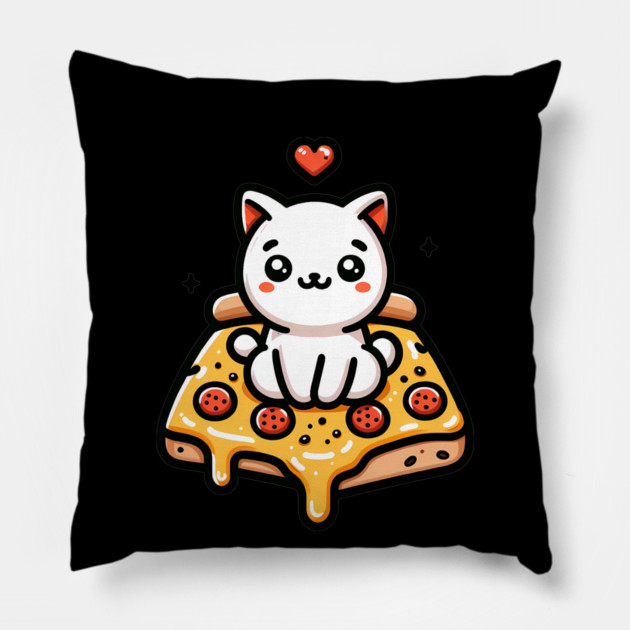 Kawaii Cat with Pizza Pillow by logiamerch