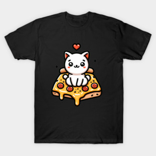 Kawaii Cat with Pizza T-Shirt