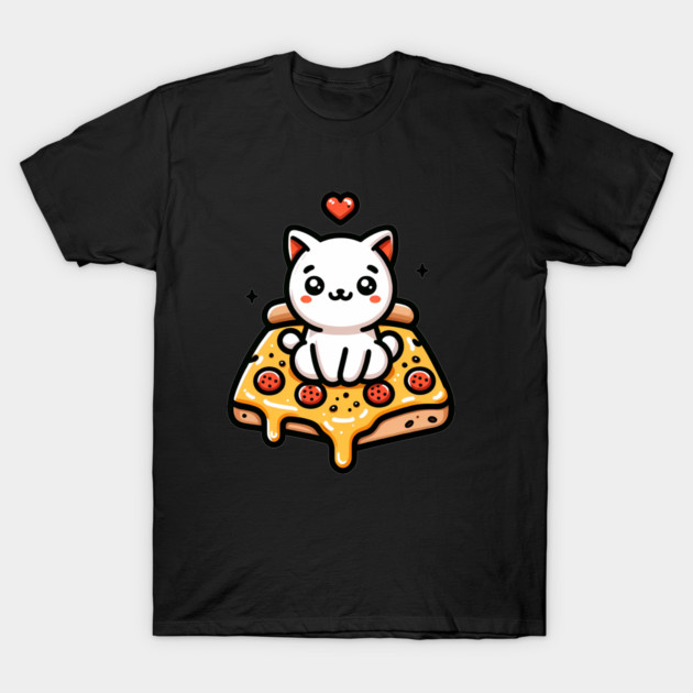 Kawaii Cat with Pizza T-Shirt by logiamerch