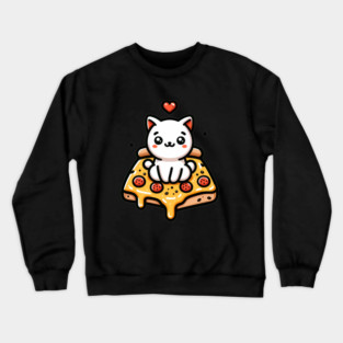 Kawaii Cat with Pizza Crewneck Sweatshirt