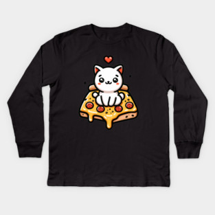 Kawaii Cat with Pizza Kids Long Sleeve T-Shirt