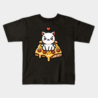 Kawaii Cat with Pizza Kids T-Shirt