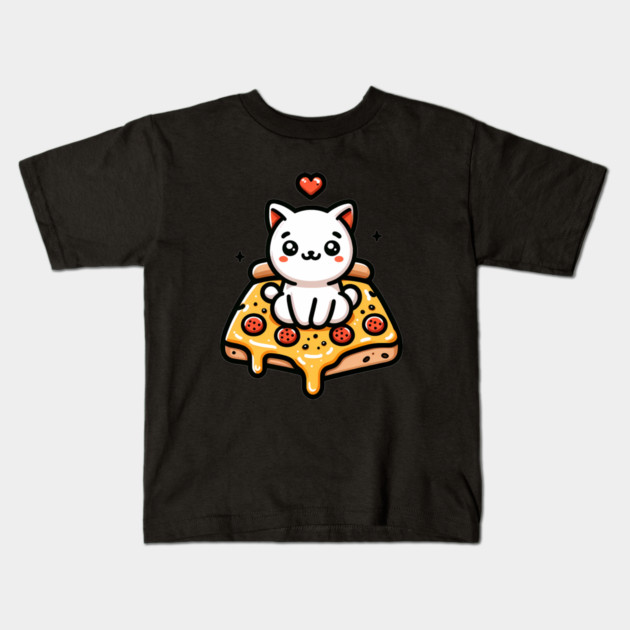 Kawaii Cat with Pizza Kids T-Shirt by logiamerch