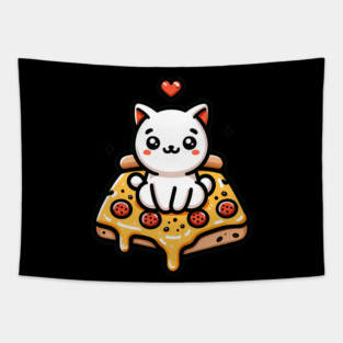 Kawaii Cat with Pizza Tapestry