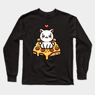 Kawaii Cat with Pizza Long Sleeve T-Shirt