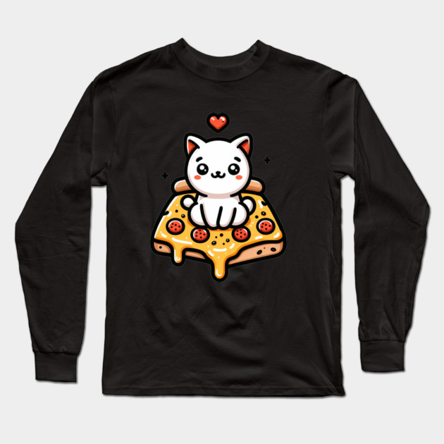 Kawaii Cat with Pizza Long Sleeve T-Shirt by logiamerch