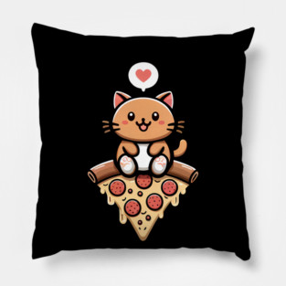 Kawaii Cat with Pizza Pillow
