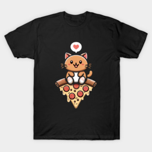 Kawaii Cat with Pizza T-Shirt